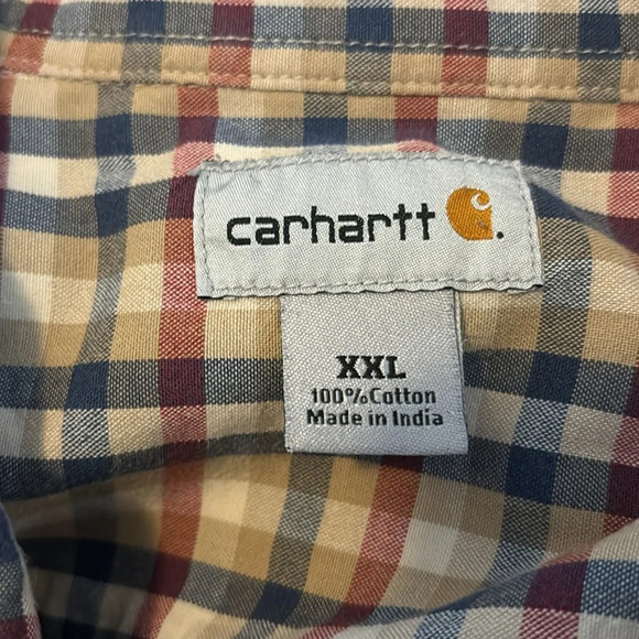 Carhartt men’s tan plaid short sleeve button down shirt size XXL - Picture 8 of 9